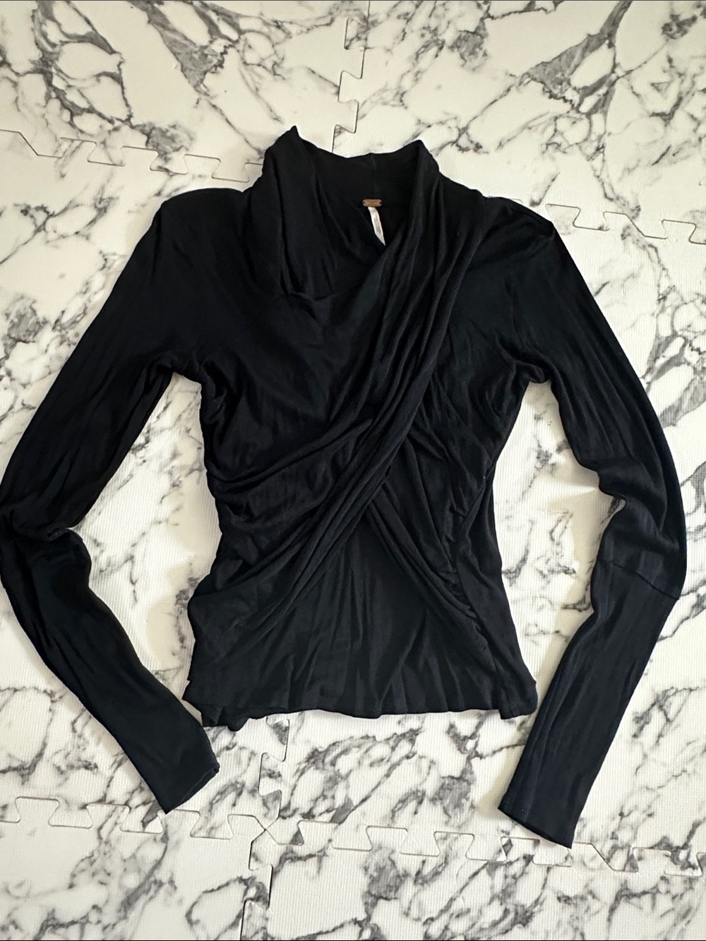 Free People Black Draped Long-Sleeve Top